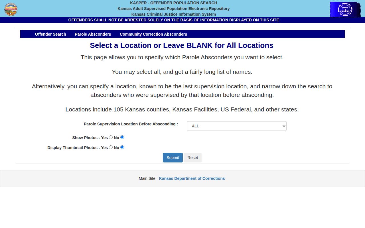 Lyon County parole absconder lookup through KDOC